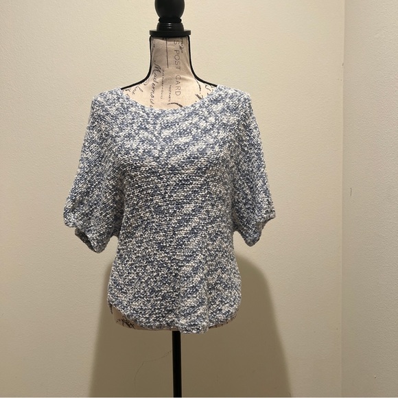 Anthropologie Project Scoop Neck Dolman Kaftan-Style Sweater Blue Open-Knit S - Picture 2 of 9